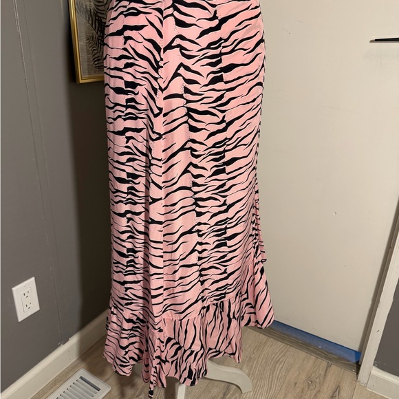 RIXO Pink and Black Ruffled Wrap Zebra Maxi Skirt